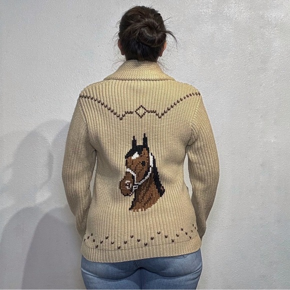 Miller Outerwear Tan Horse Vintage Cardigan Sz M - Picture 12 of 14